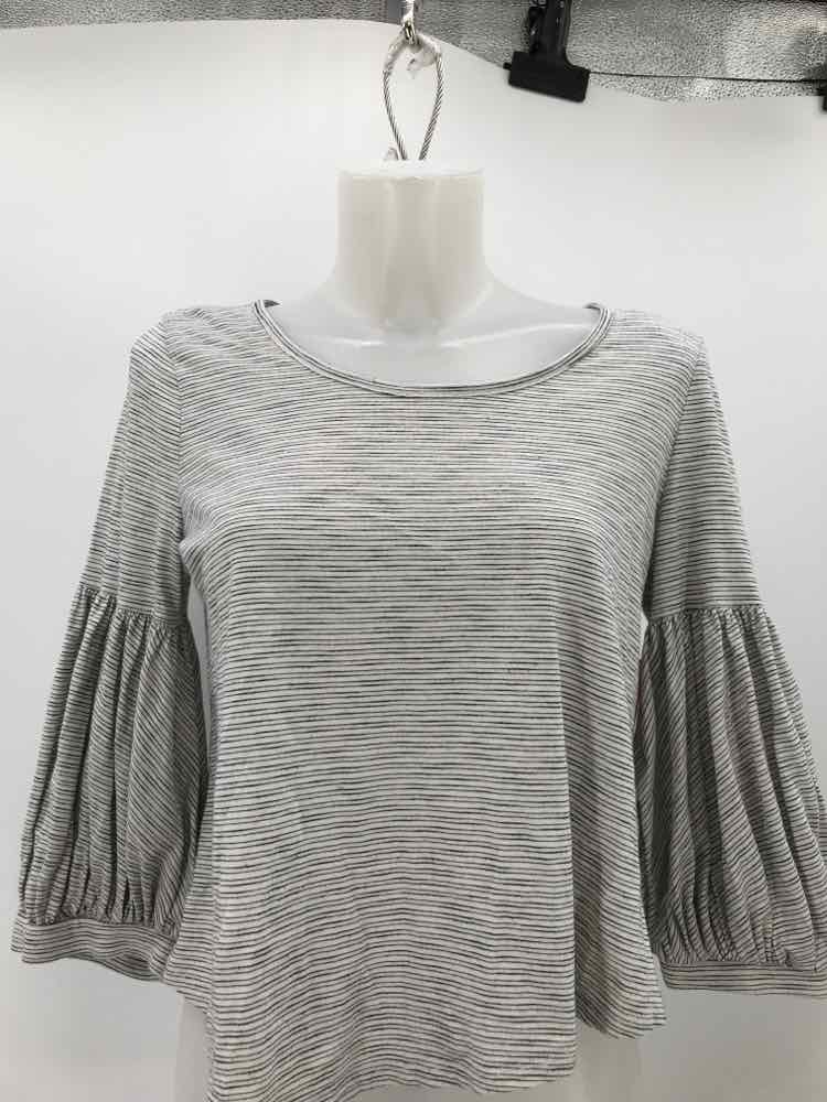 eri + ali Grey Size Small Stripe Puff Sleeve Blouse