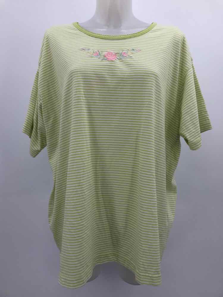 Erika & Co. Green Size 2X Stripe Long Sleeve Blouse