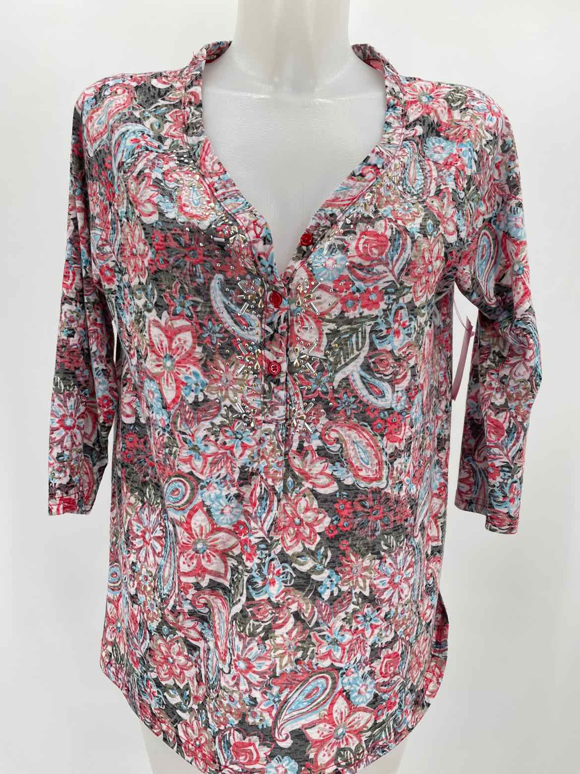 Erika & Co. Red Size Medium Printed Mid Sleeve Blouse