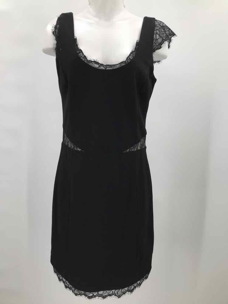 Erin Fetherston Black Size 12 Leaf Knee Length Sleeveless Dress