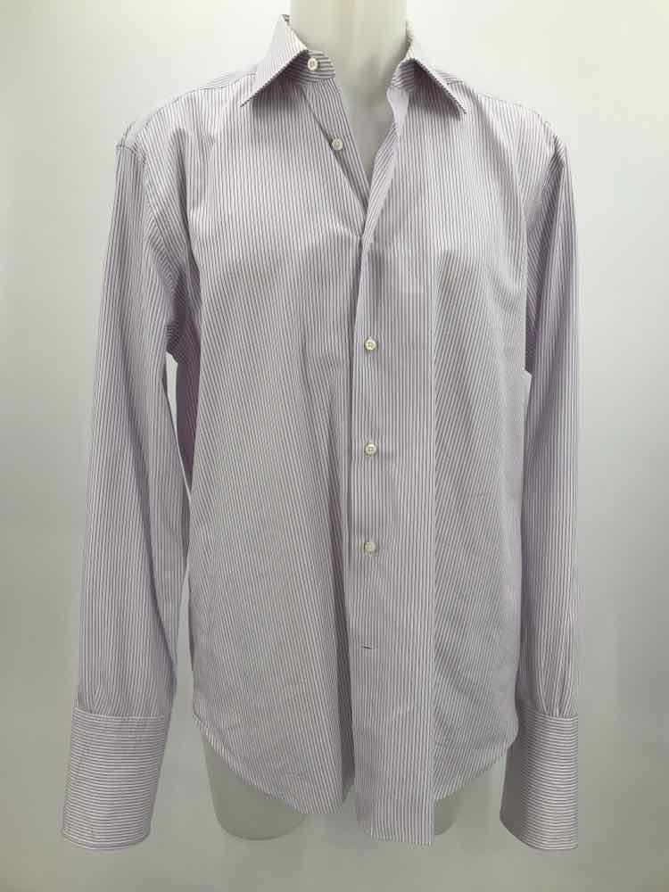 Ermenegildo Zegna Purple Size XL Cotton Stripe Men's Button Down