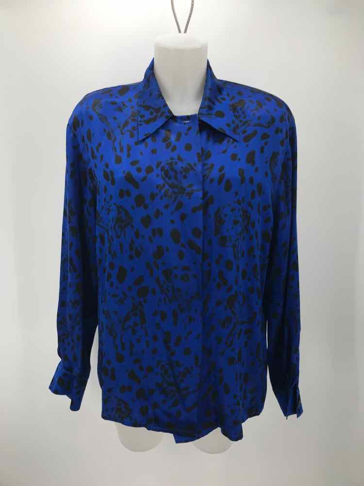 Escada Blue Size 8 Silk Printed Button Down