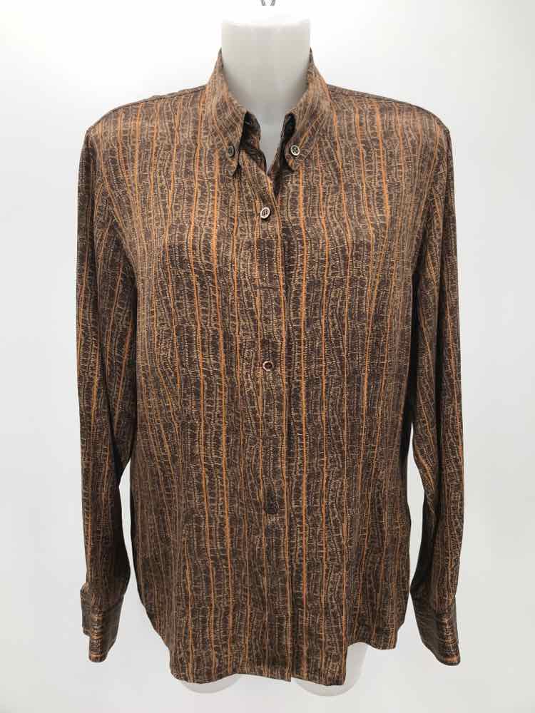 Escada Brown Size 10 Silk Printed Button Down