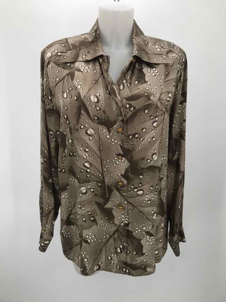 Escada Brown Size 8 Silk Printed Button Down