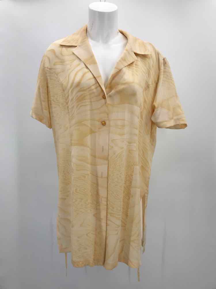 Escada Gold Size 8 Silk Printed Short Sleeve Button Down