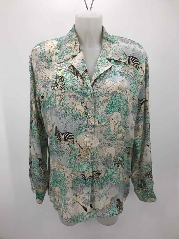 Escada Green Size 8 Silk Graphic Button Down