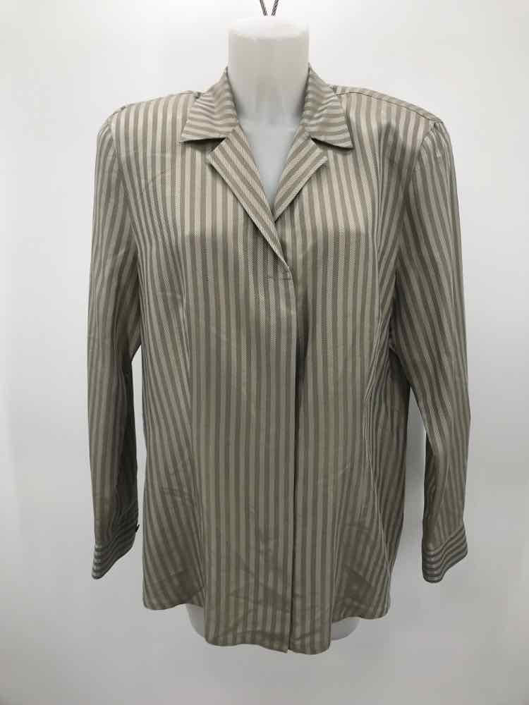 Escada Grey Size 10 Silk Stripe Button Down