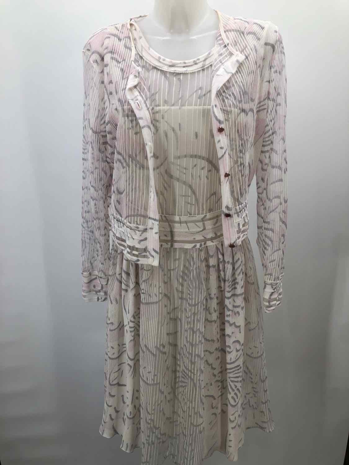 Escada Ivory Size Medium Printed Pleated Midi Dress with Jacket