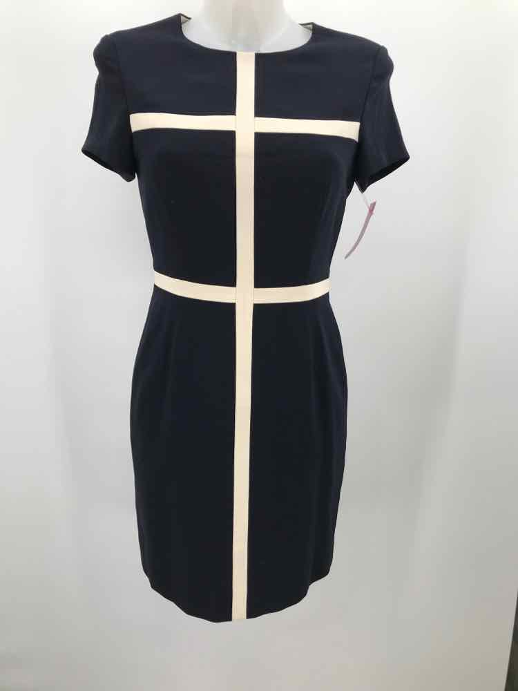 Escada Navy Size 0 Lined Knee Length Short Sleeve Dress