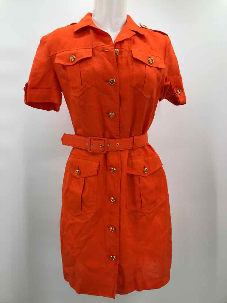 Escada Orange Size 8 Belted Short Button Down Dress