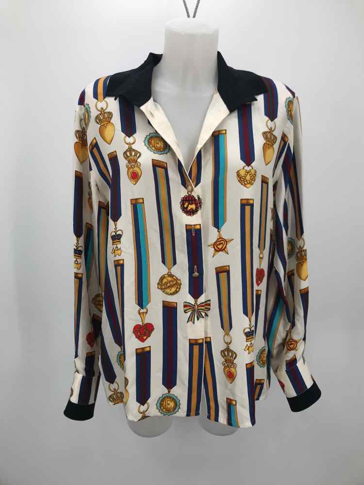 Escada White Size 8 Silk Graphic Button Down