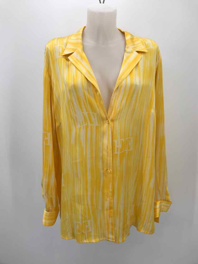 Escada Yellow Size 10 Silk Printed Button Down