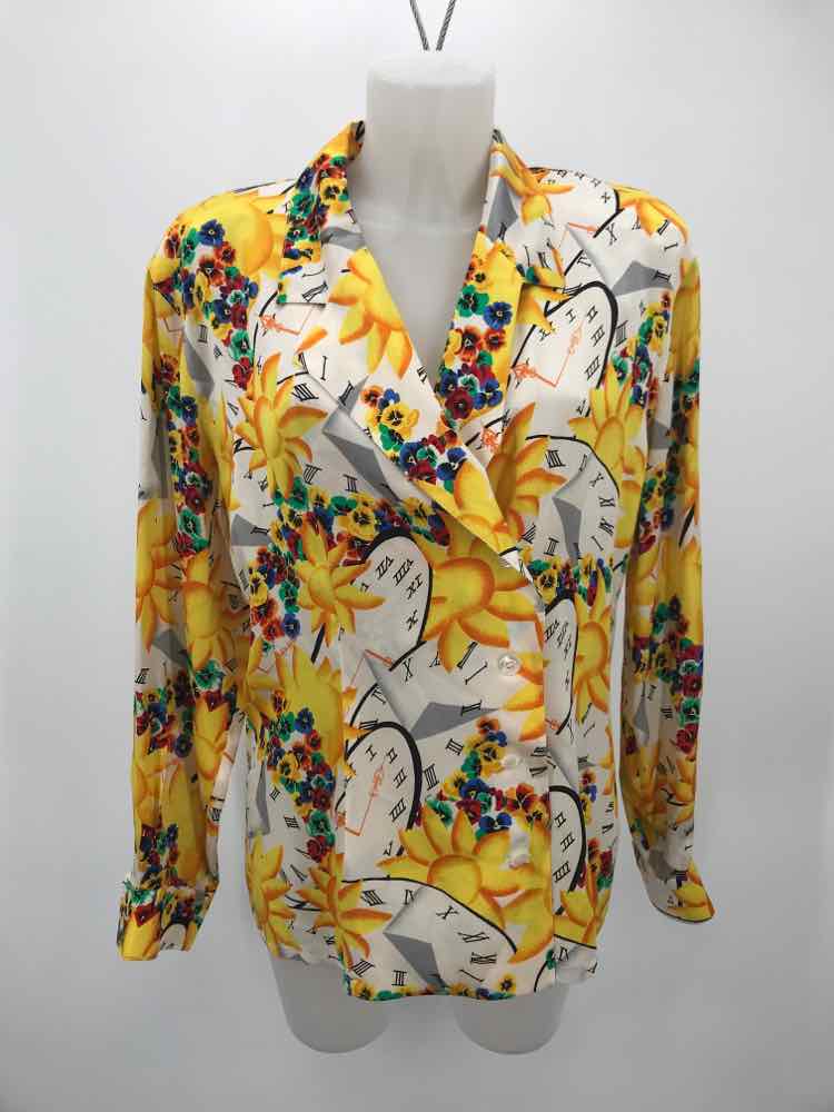 Escada Yellow Size 6 Silk Graphic Button Down