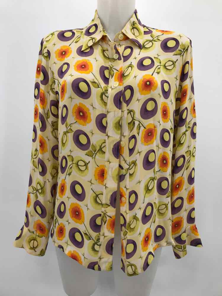 Et Vous Yellow Size Medium Silk Printed Button Down