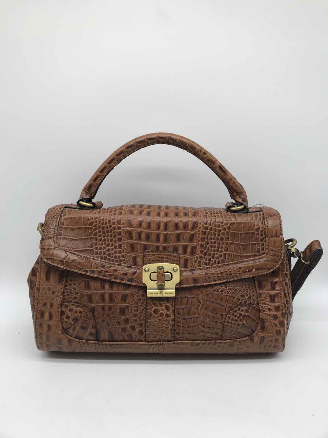 Etienne Aigner Brown Crocodile Grain Shoulder Bag