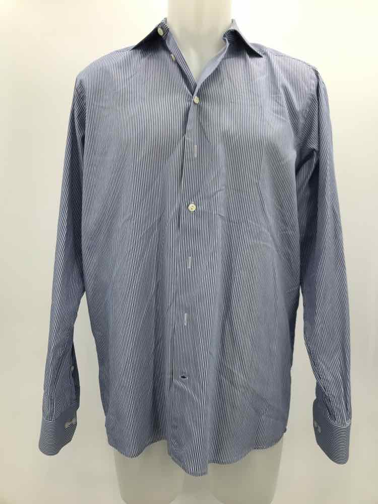 Eton Blue Large Stripe Long Sleeve Men's Button Down