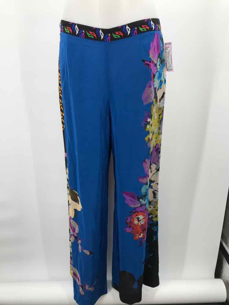 Etro Blue Size 14 Pull On Silk Printed Pants