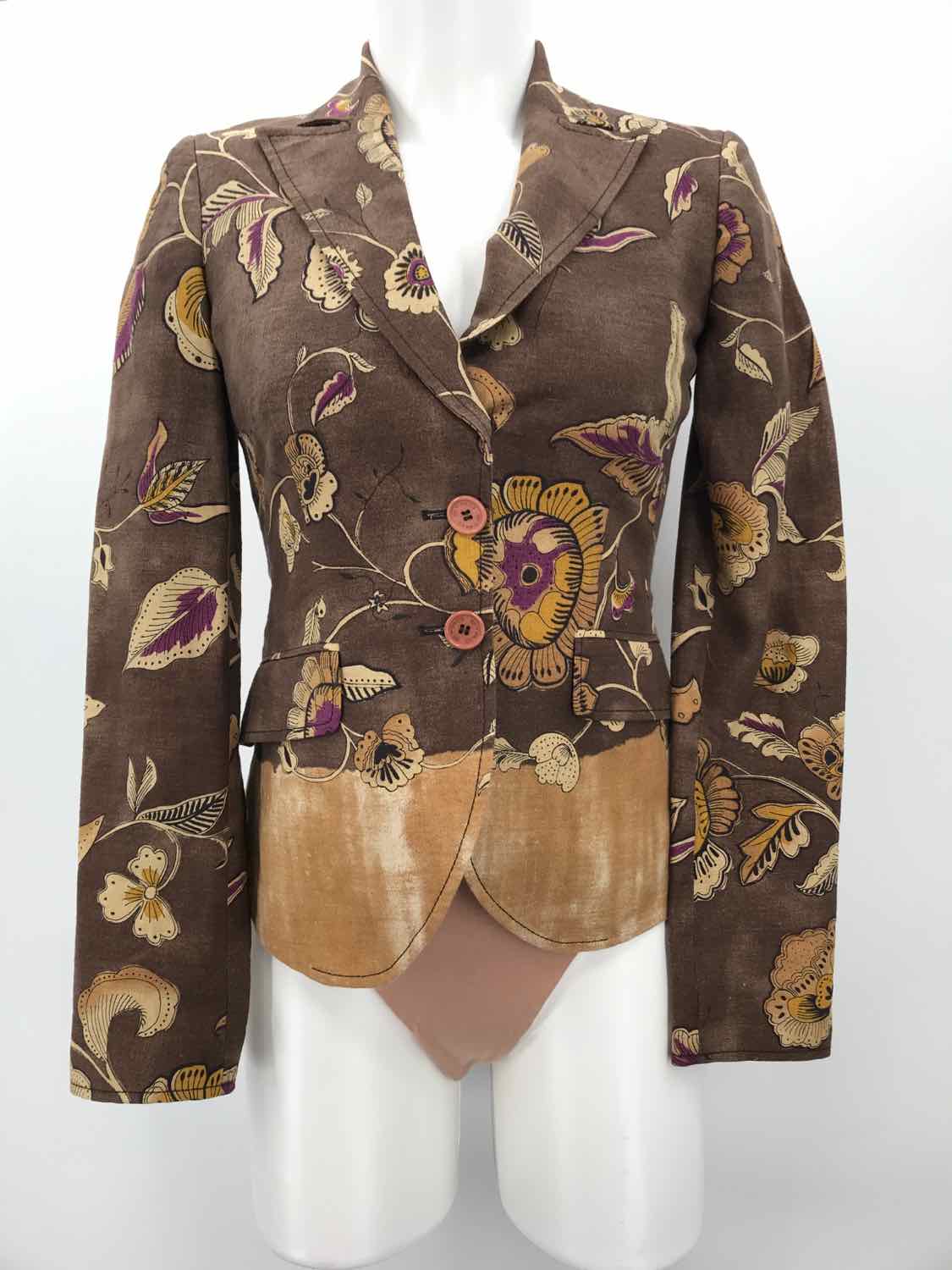 Etro Brown Size 4 Printed Button Jacket