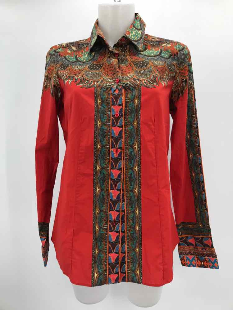 Etro Red Size 14 Printed Button Down