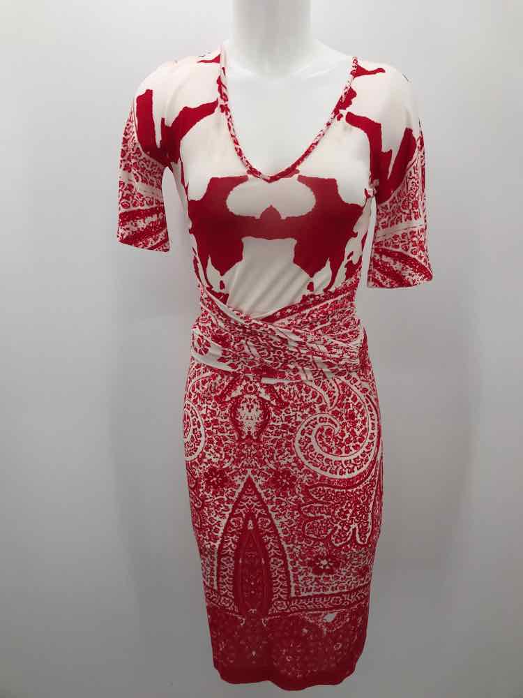 Etro Red Size 4 Printed Ruched Midi Short Sleeve Dress