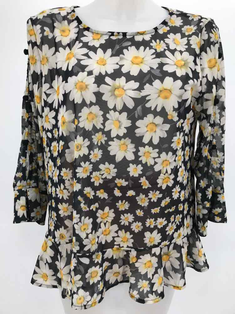 Eva Franco Black Size Medium Floral Long Sleeve Blouse