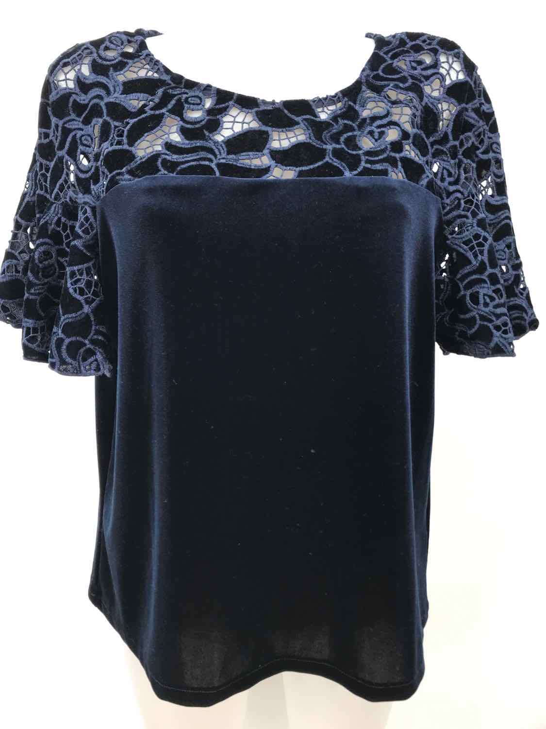 Eva Franco Navy Size Medium Polyester Crochet Velvet Blouse