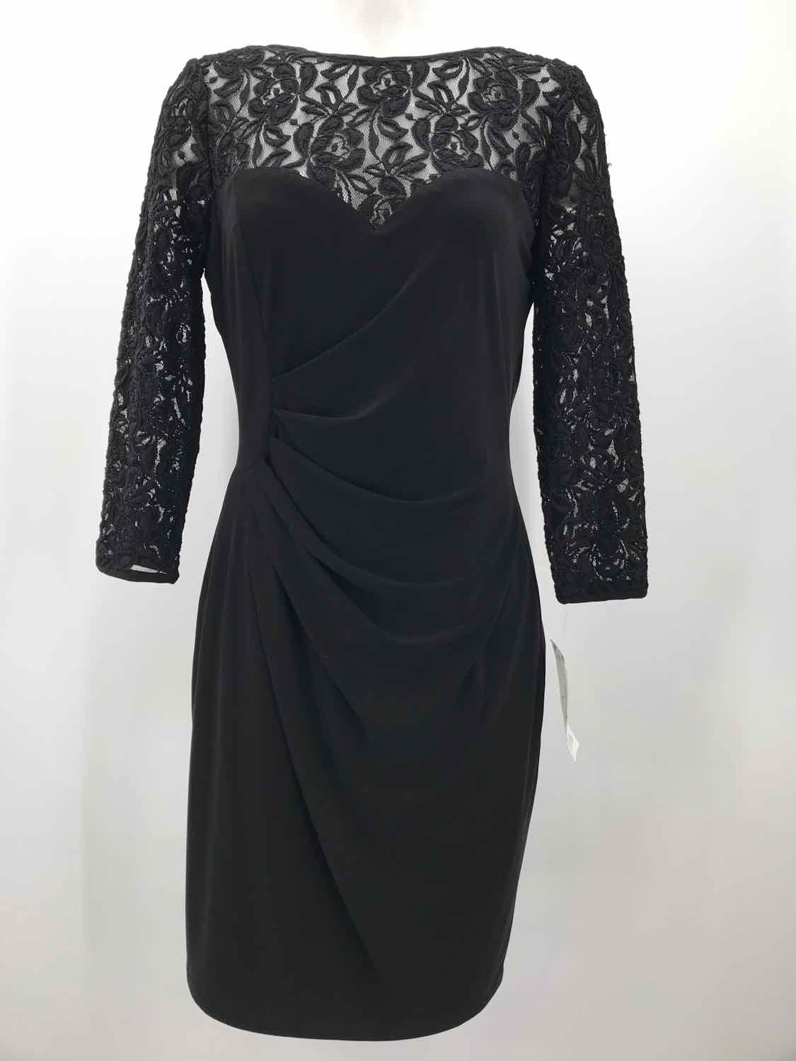 Evan Picone Black Size 12P Lace Open Back Short Long Sleeve Dress