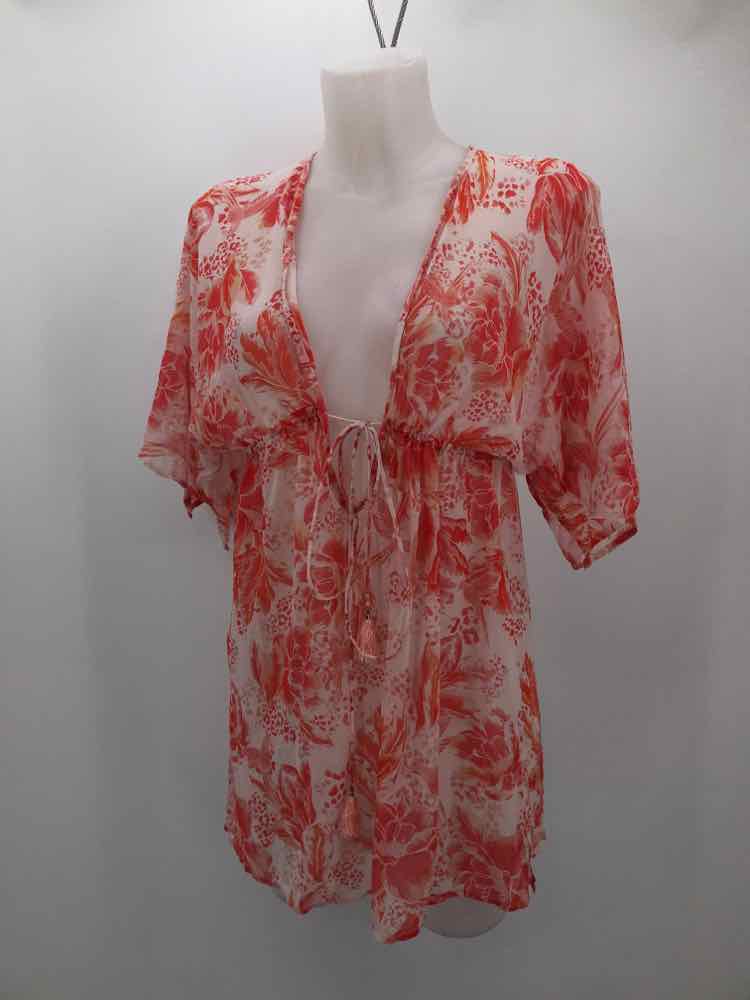 Evarae Orange Size Small Silk Floral Sheer Blouse