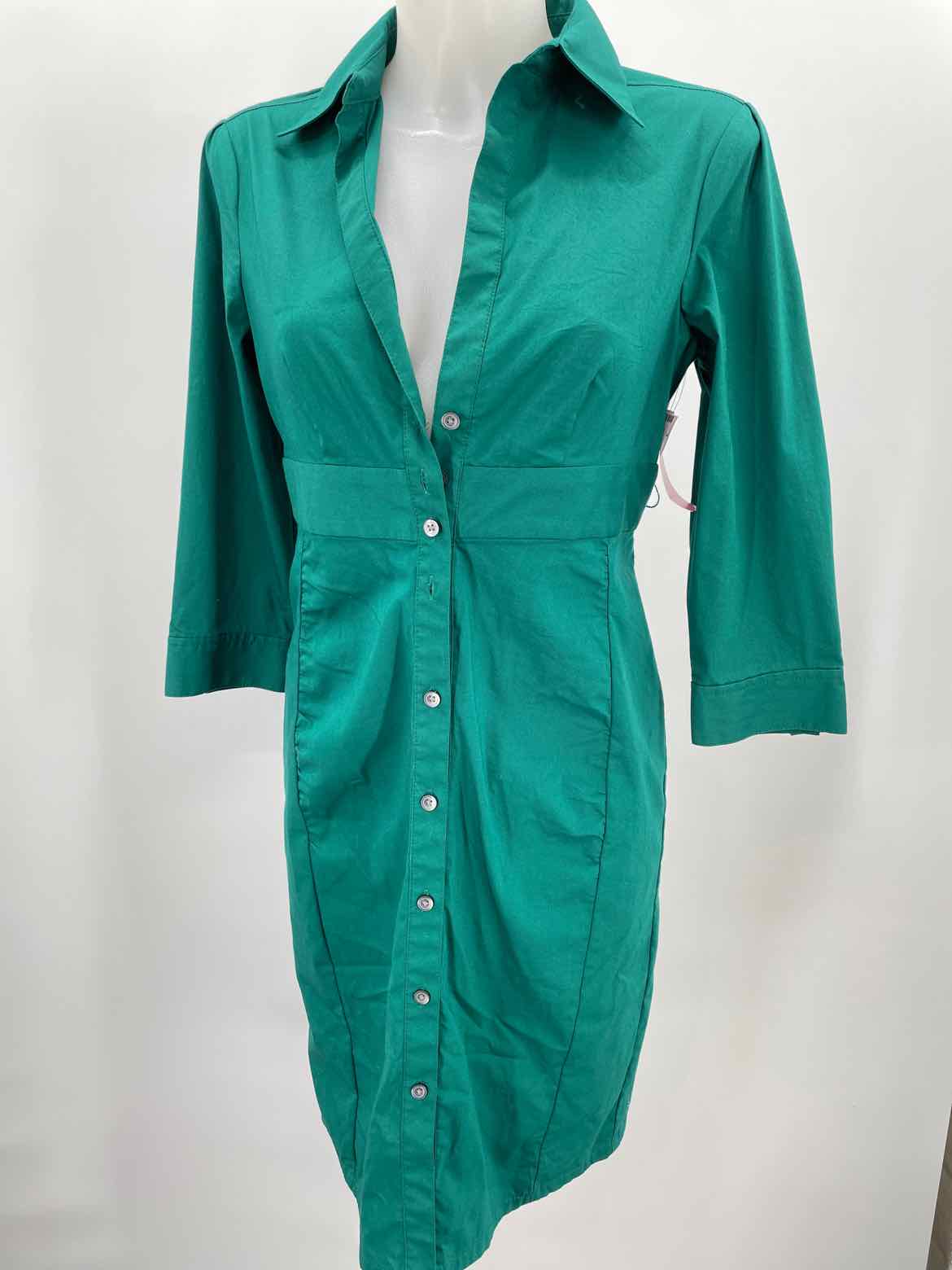 Express Green Size 6 Mid Sleeve Knee Length Button Down Dress