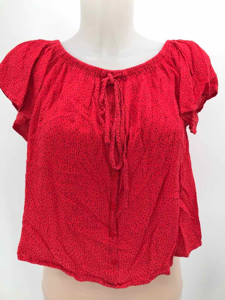 Express Red Size Small Spotted Ruffle Open Shoulder Blouse