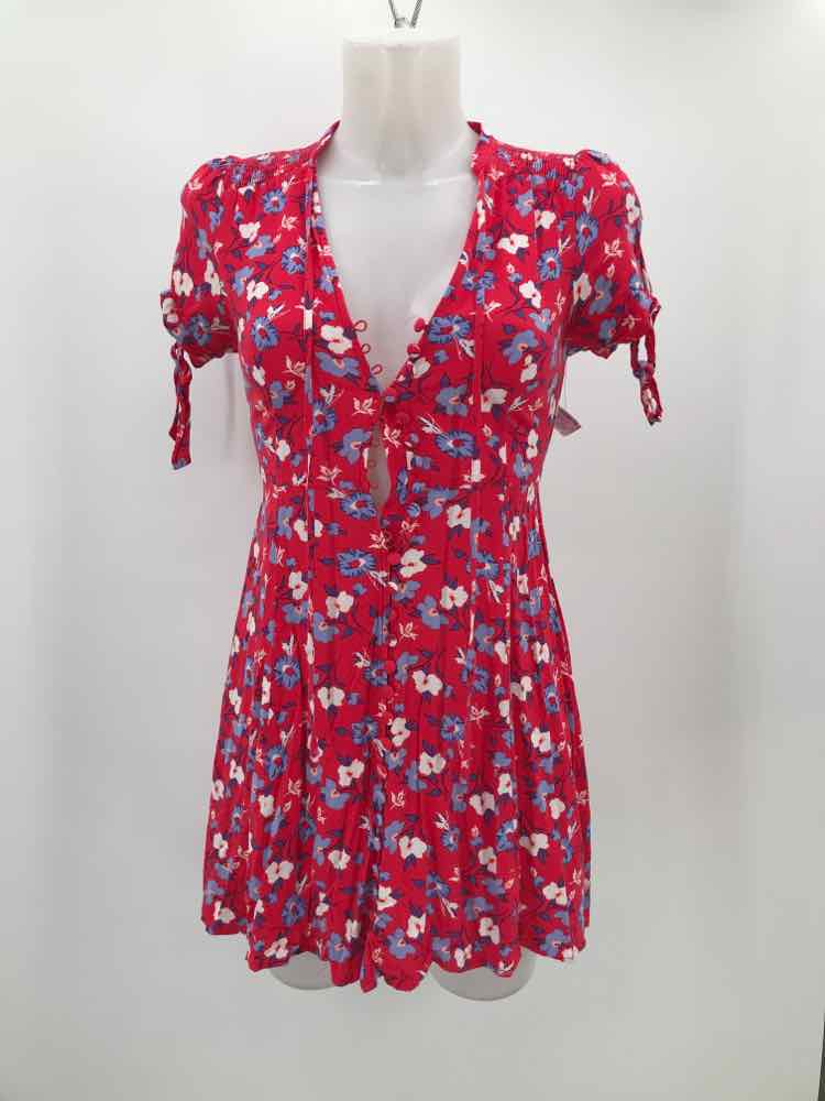 Express Red Size XXS Floral Short Button Down Dress