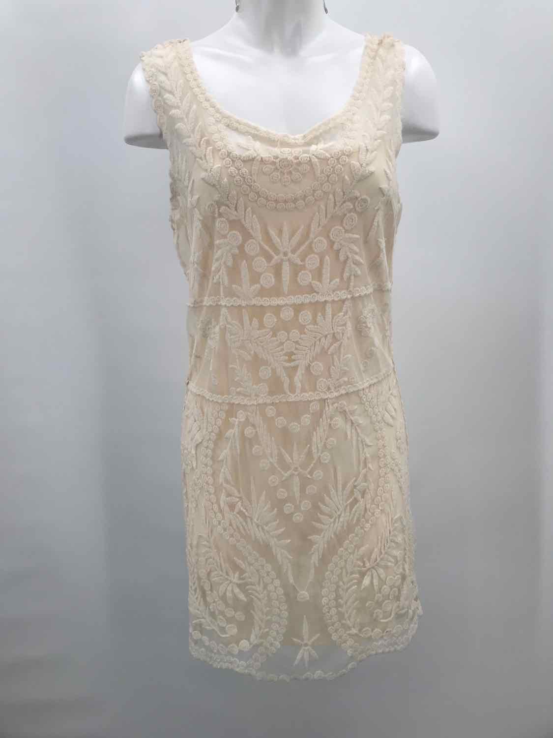 Express Tan Size Medium Lace Overlay Knee Length Sleeveless Dress