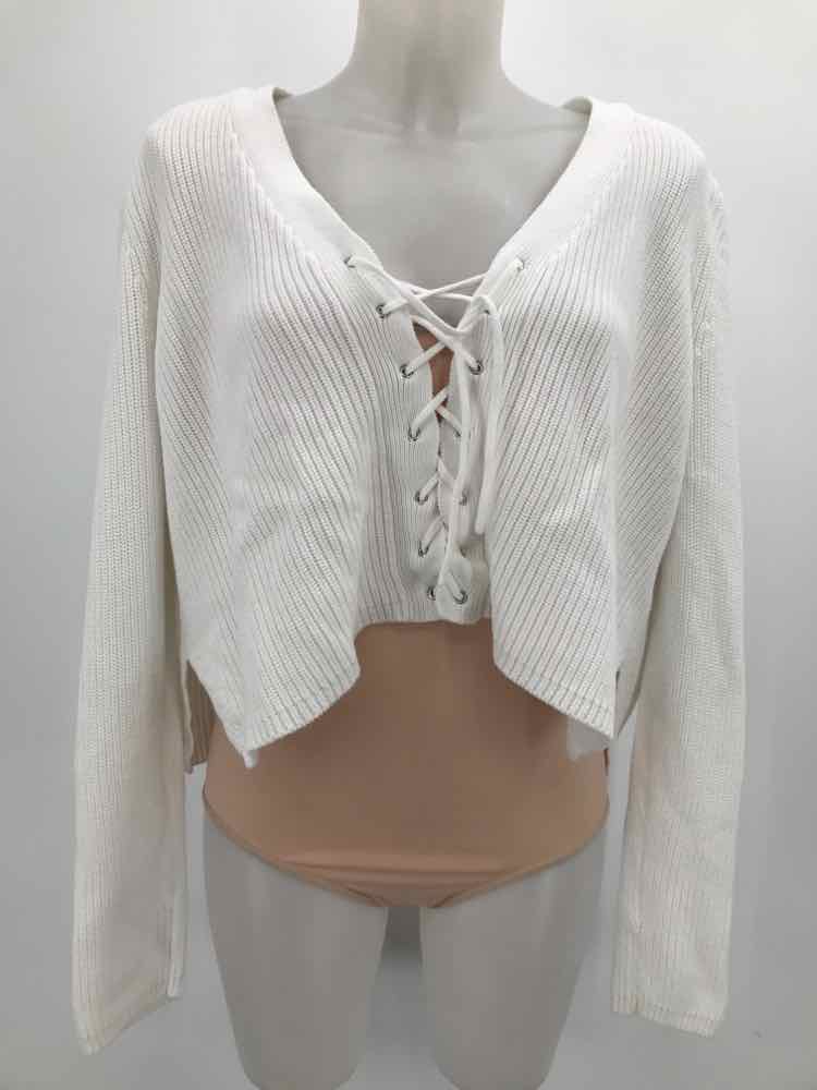 Express White Size Large Lace Up Sweater