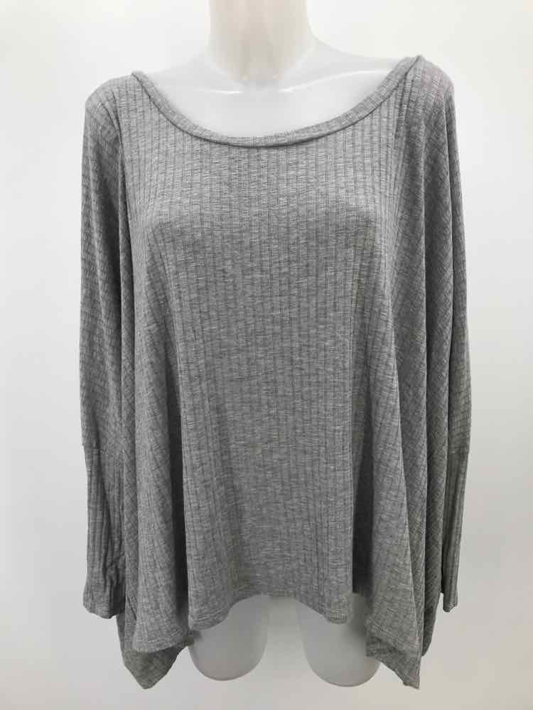 Ezra Grey Size Large Ribbed Long Sleeve Blouse