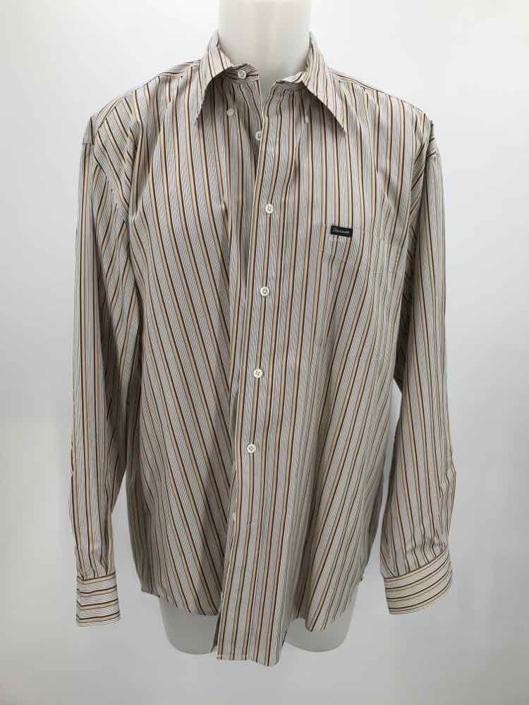 Facconable Tan XL Size Stripe Men's Button Down