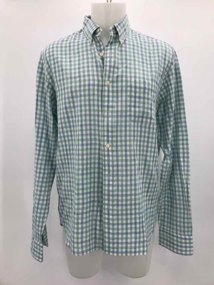 Faherty Green Large Long Sleeve Check Print Men's Button Down