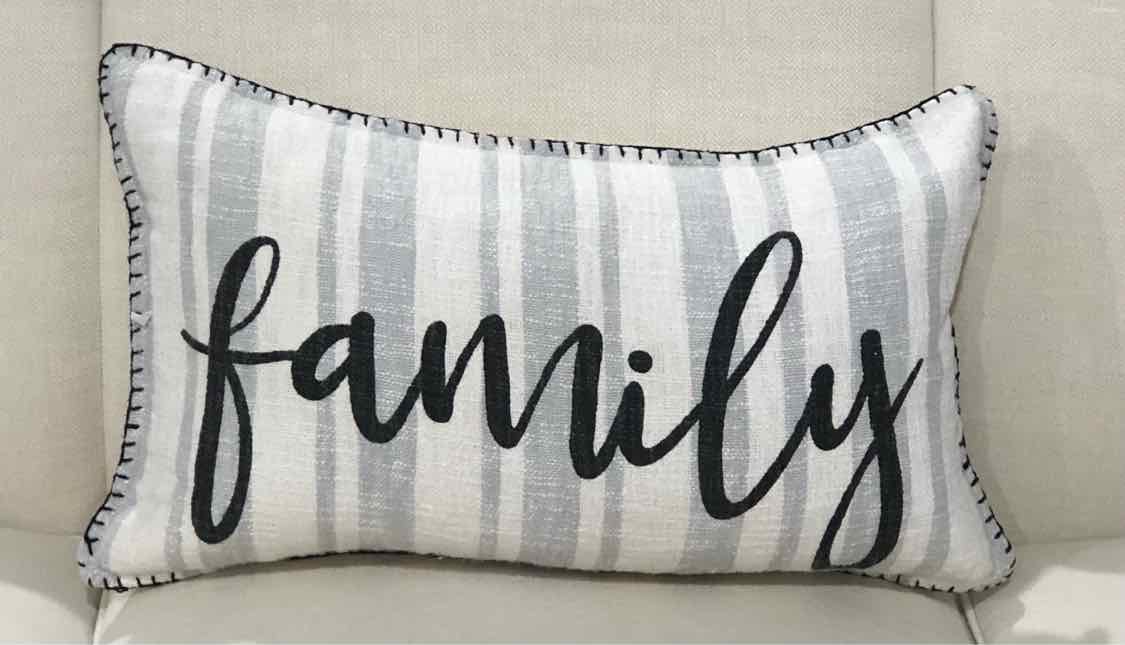 Family Striped Grey Down Filled Fabric Pillow