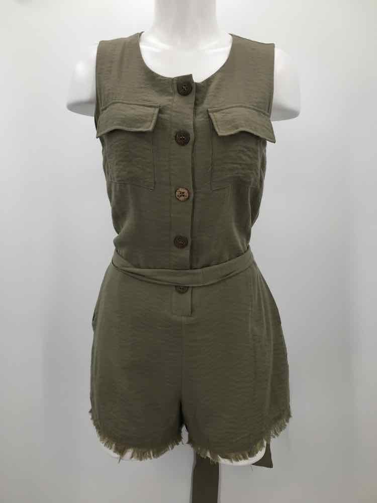 Fate Green Size Small Button Down Belted Sleeveless Romper