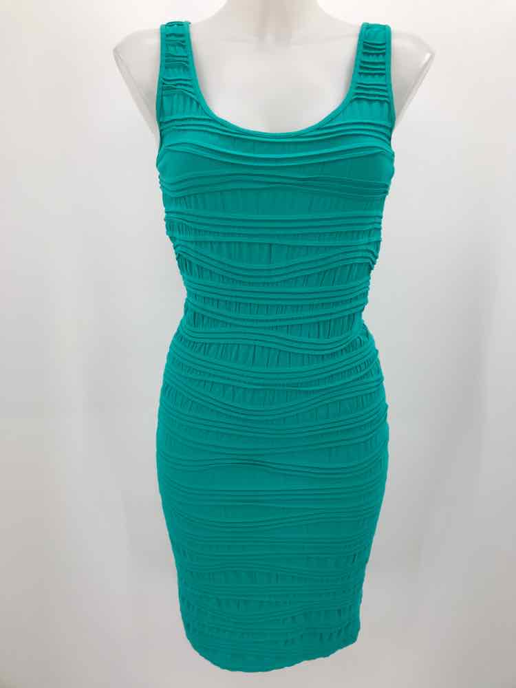 Feathers Teal Size Small Nylon Textured Knee Length Sleeveless Dress