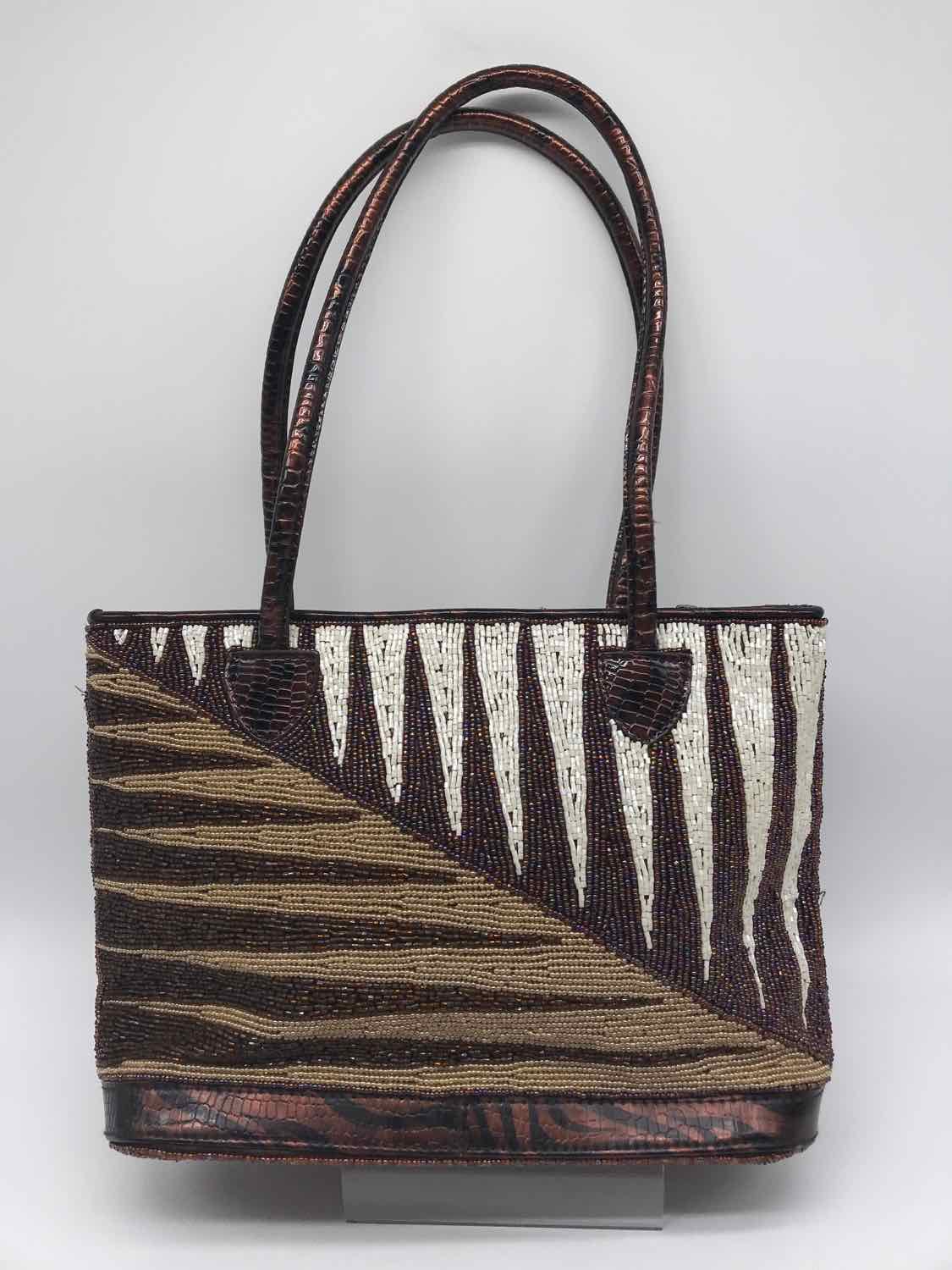 Fendi Brown Beaded Satchel Handbag