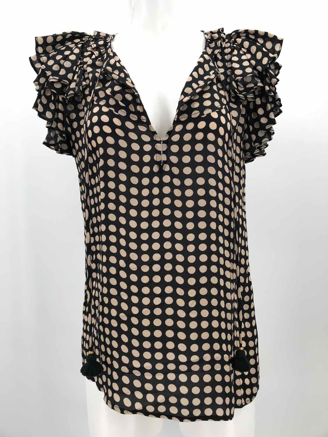 Figue Black Size XS Viscose Dot V Neck Blouse