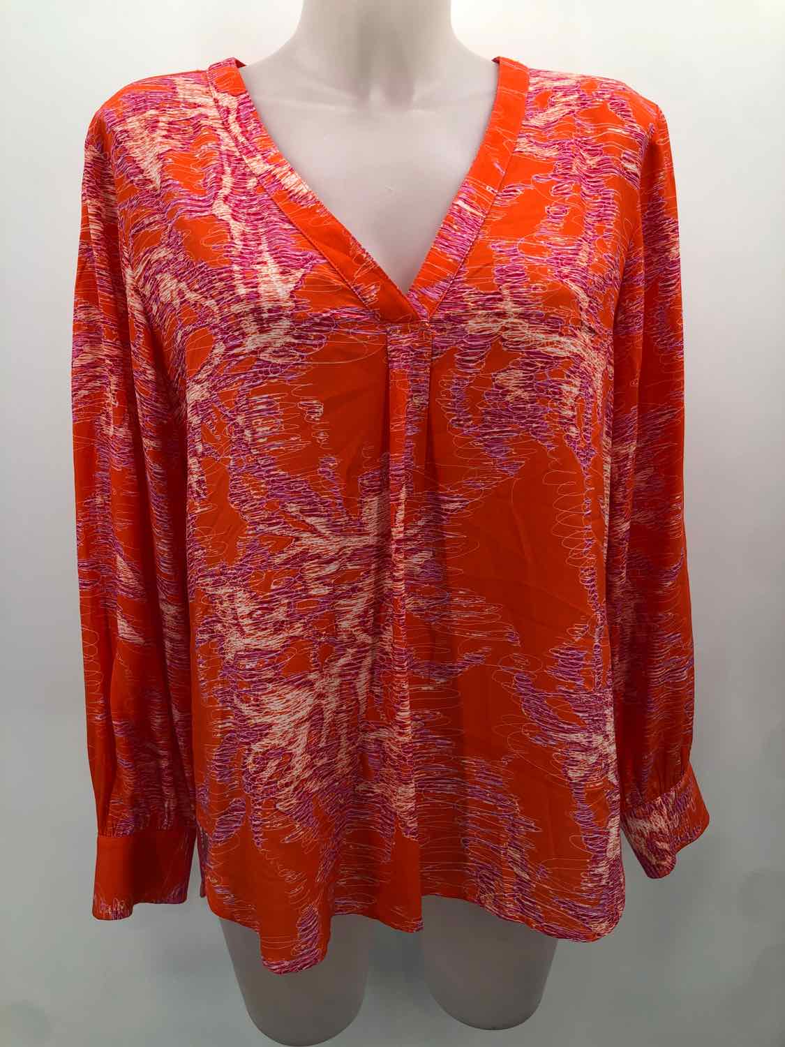 Finley Orange Size Small Printed Long Sleeve Blouse