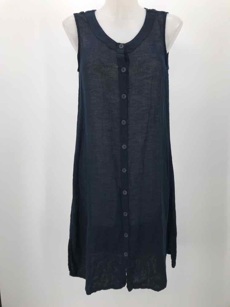 Flax Navy Size Small Sleeveless Knee Length Button Down Dress