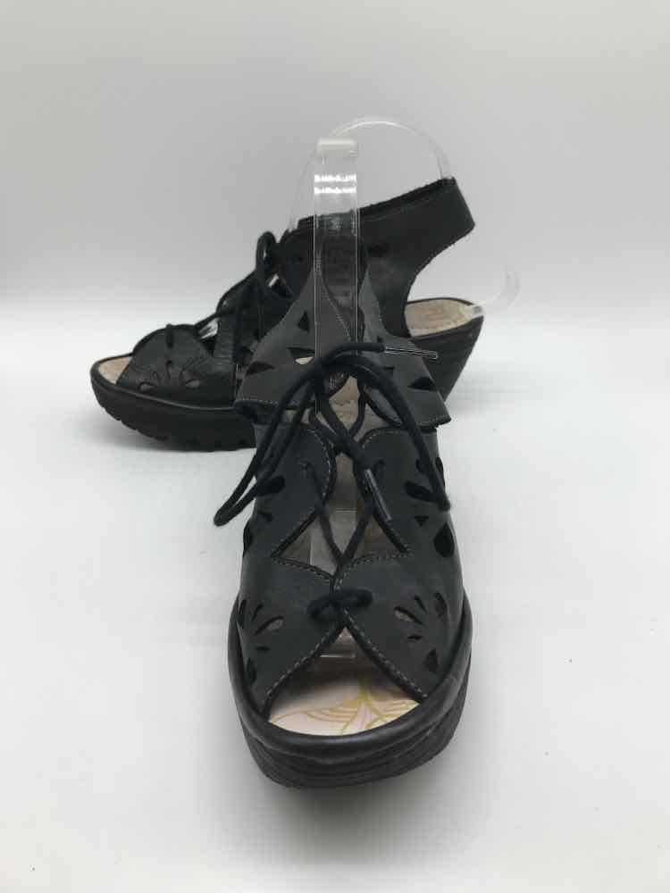 Fly London Black Size 8 Wedge Cage Heel