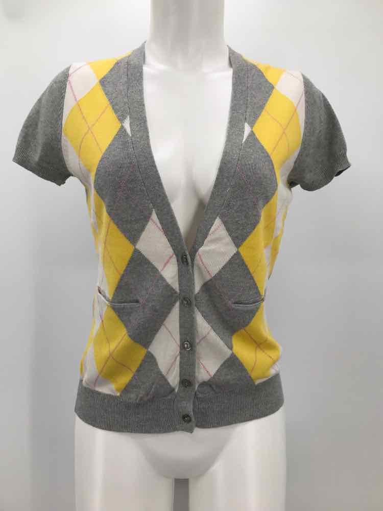 For the Republic Grey Size Small Cotton Argyle Short Sleeve Cardigan