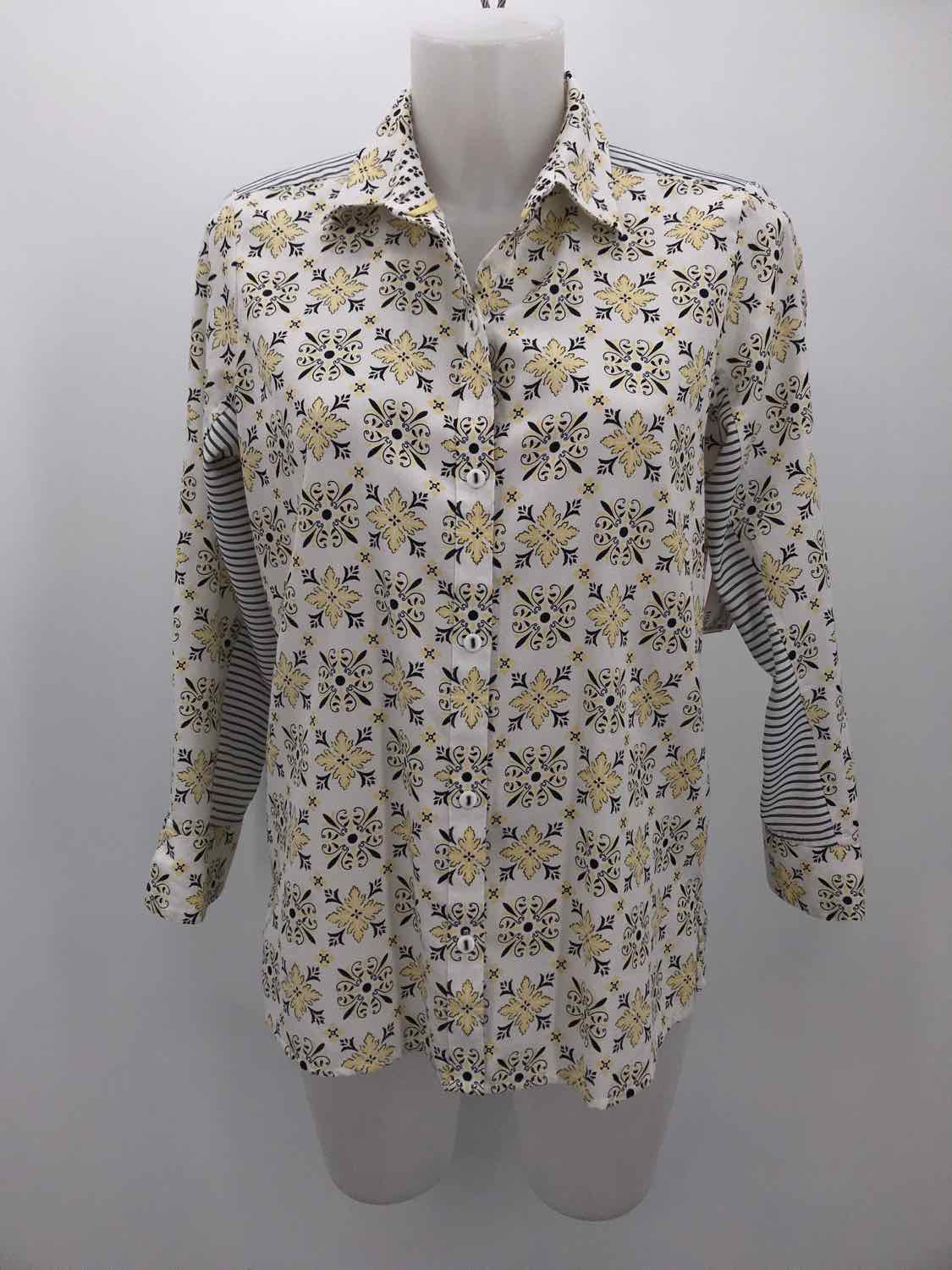 Foxcroft Yellow Size 4 Cotton Printed Button Down