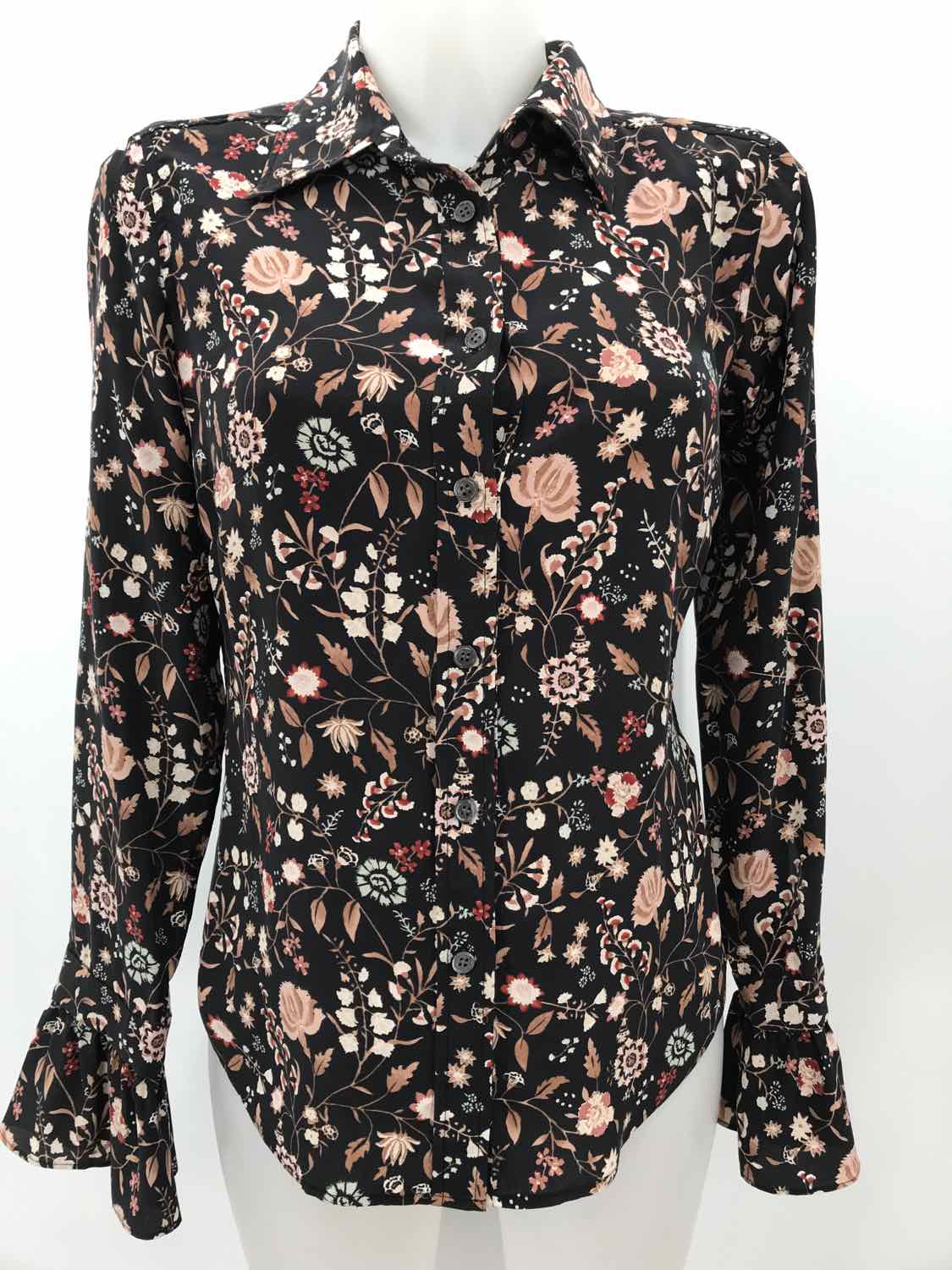 Frame Black Size Small P Silk Floral Long Sleeve Button Down