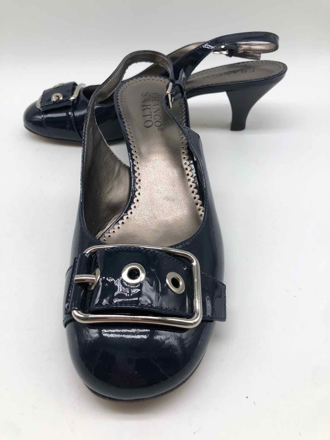 Franco Sarto Navy Size 7 Patent Slingback Heels