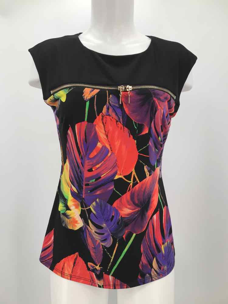 Frank Lyman Black Size 8 Leaf Sleeveless Top