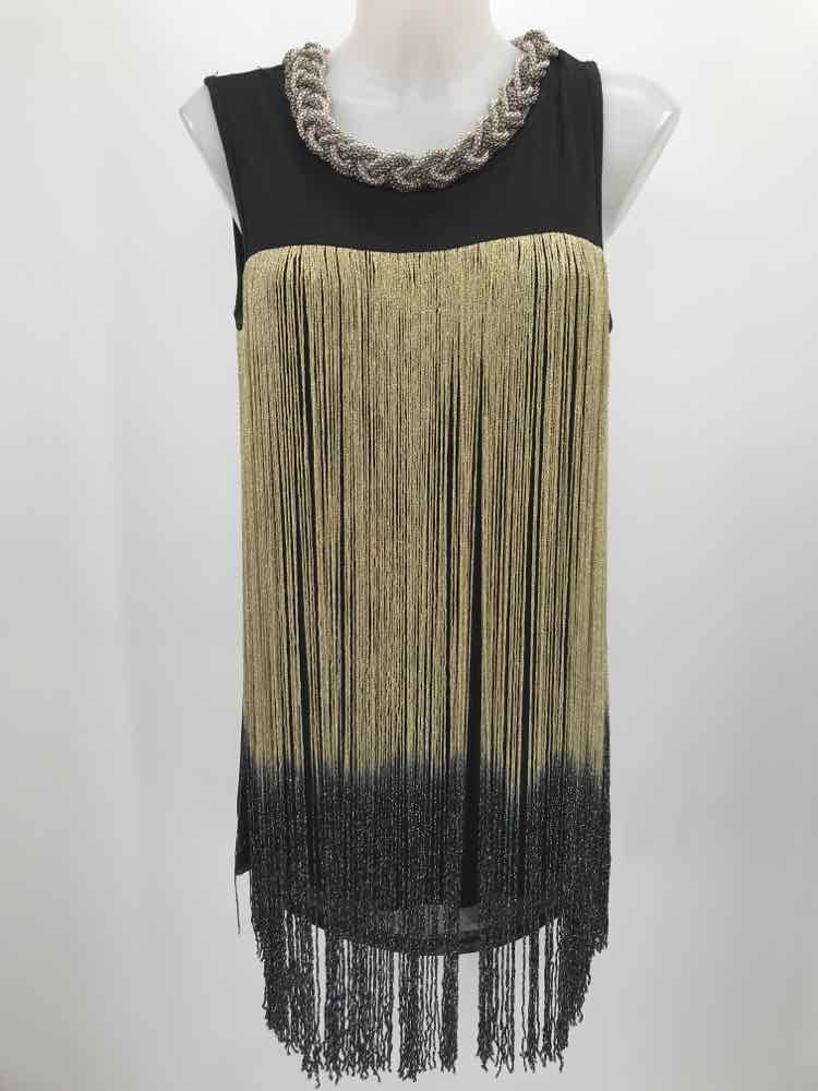 Frank Lyman Black Size XL Fringe Short Sleeveless Dress